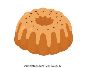Delicious pumpkin bundt cake with smooth glaze and sprinkles. Cozy autumn dessert in flat vector style, isolated on a white background for seasonal designs.