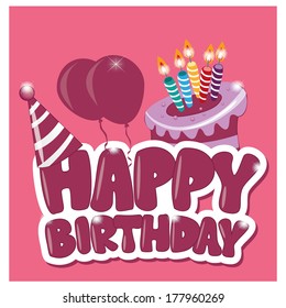 a delicious purple cake and some text with balloons for birthday