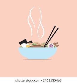 Delicious Ramen Bowl Japanese Soup Vector Illustration