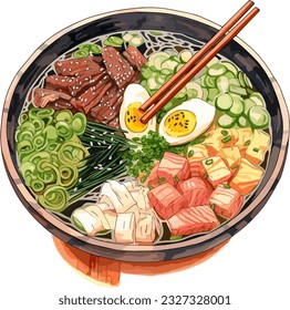 Delicious Ramen in Bowl Japenese food illustration vector