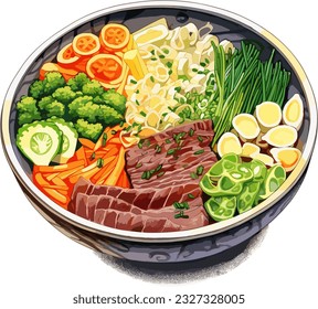 Delicious Ramen in Bowl Japenese food illustration vector