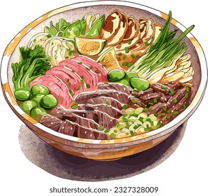 Delicious Ramen in Bowl Japenese food illustration vector