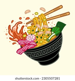 Delicious Ramen Noodle in Vector Cartoon Style