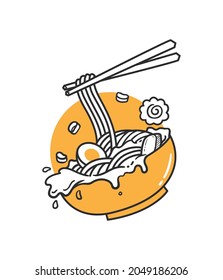 fideo de pasta de ramen delicioso con diseño vectorial de chopstick