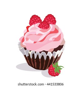 Delicious raspberry Cupcake isolated on white background Vector