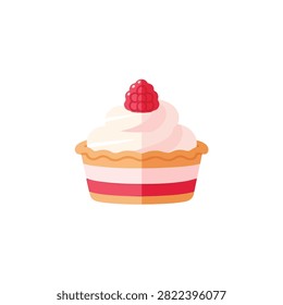 Delicious Raspberry Tartlet with Whipped Cream Topping Flat Vector Illustration Isolated on White