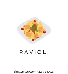 Delicious Ravioli Pasta Illustration Logo On A White Plate