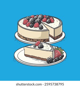 A delicious, realistic cheesecake vector artwork with rich details and smooth textures. Perfect for food illustrations, menus, packaging, and digital designs.
