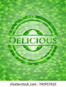 Delicious realistic green emblem. Mosaic background