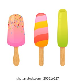 Delicious realistic ice-cream set with various flavors and toppings  isolated on white background