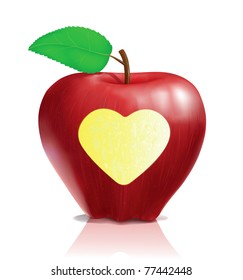 delicious realistic red apple vector with heart shape
