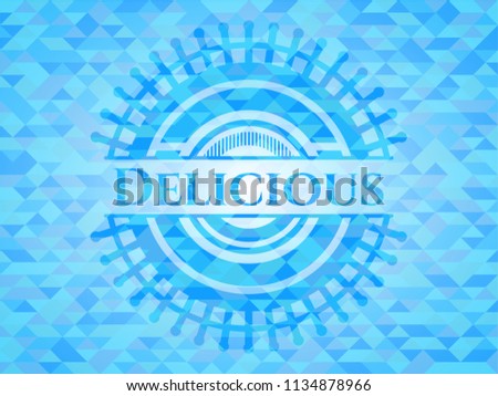 Delicious realistic sky blue emblem. Mosaic background