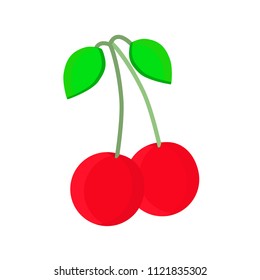 Delicious Red cherry icon Isolated On White Background. Vector Illustration