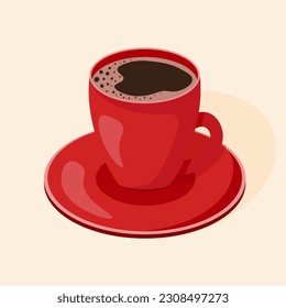 Delicious red cup of coffee espresso . Drink vector illustration design