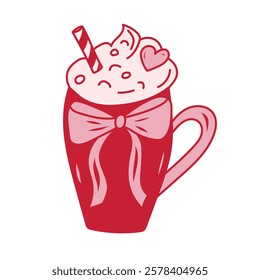 Delicious red cup filled with whipped cream and a colorful straw, perfect for festive occasions and sweet treats