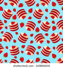 Delicious red pie pattern for textile, fabric, print. Strawberry pie background. Strawberry cake pattern design