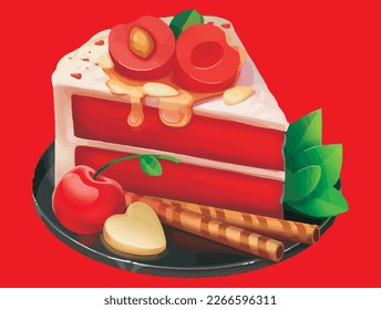 Delicious Red Velvet with decoration vector illustration