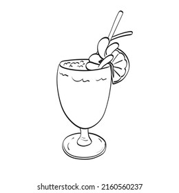 Delicious refreshing drink with lemon and orchid illustration vector hand drawn isolated on white background line art.