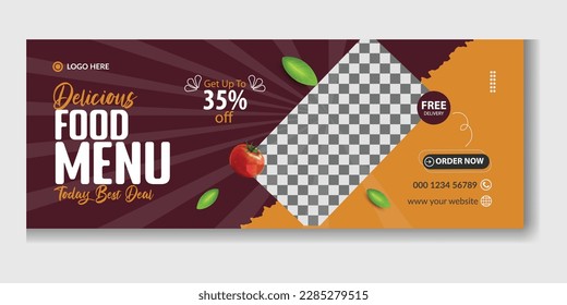 Delicious restaurant food menu social media facebook cover or banner template design