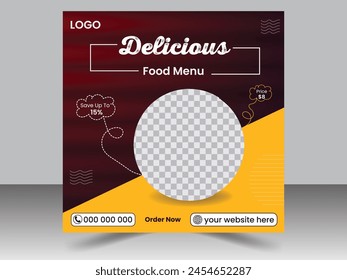Delicious Restaurant social Media Food Menu Design Template.Square Size And Creative Layout