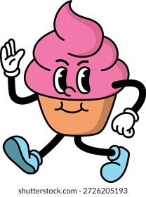Personagem de Sobremesa Retro Delicioso em Doodle Design. Isolado no fundo branco.