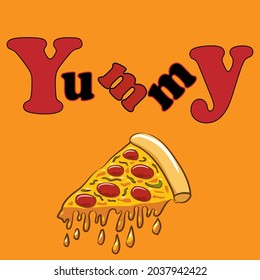 Delicious retro pop art word vector illustration. With delicious pizza. Imitation of comic book style.