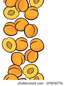 Delicious ripe apricots isolated on white background colorful fruit seamless vertical border