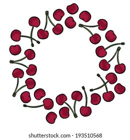 Delicious ripe cherries isolated on white background colorful fruit decorative wreath