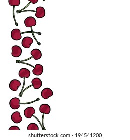 Delicious ripe cherries isolated on white background colorful fruit seamless seamless vertical border