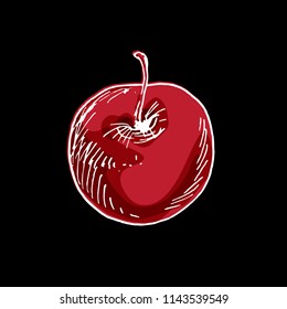 Delicious ripe cherry isolated on black background. Vector illustration