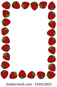 Delicious ripe strawberries fruit frame isolated on white background colorful illustration