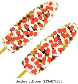 Delicious roasted corn on the cob with mayonnaise and chili powder