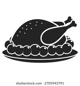 Delicious roasted turkey on a platter silhouette illustration for thanksgiving celebrations