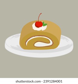 delicious roll cake with cherry 
