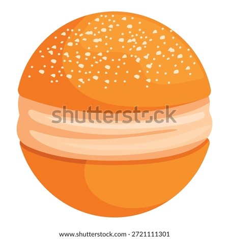 Delicious round burger bun filled with layers of savory cream and topped with sesame seeds, creating a tempting treat
