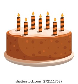Delicioso pastel redondo con velas a rayas ardientes celebrando una ocasión especial