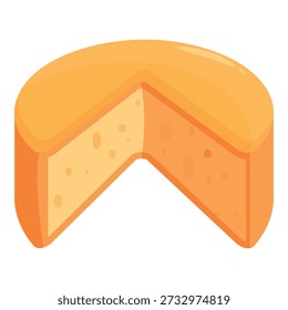 Delicious round cheese wheel with a slice cut out, revealing its texture, holes, and creamy color