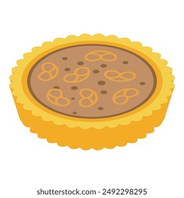 Delicious round chocolate cake is decorated with nuts and chocolate on a white background