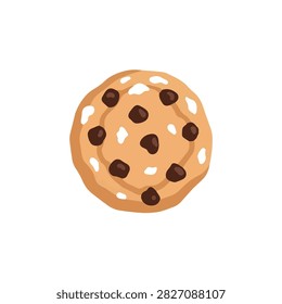 Delicious Round Chocolate Chip Cookie Vector Illustration Isolated on White Background for Snack Designs