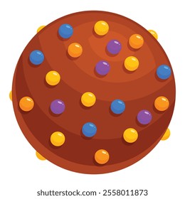 Delicious round chocolate cookie decorated with colorful sugar balls sprinkles