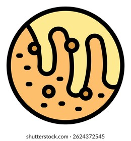 Delicious round cookie being covered with icing and chocolate chips, perfect for breakfast or an afternoon snack