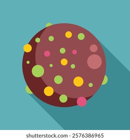 Delicious round cookie with colorful sugar topping on turquoise background, perfect for bakery or confectionery projects 