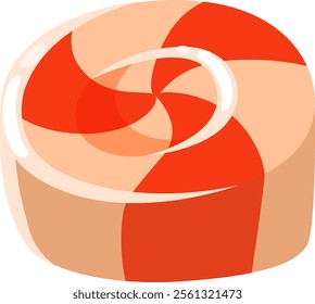 Delicious round peppermint candy features red and orange swirls, creating a visually appealing hypnotic spiral pattern, perfect for a sweet treat