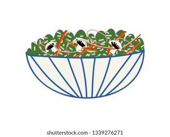 Delicious Salad in Ceramic Bowl, Fresh Healthy Dish Vector Illustration