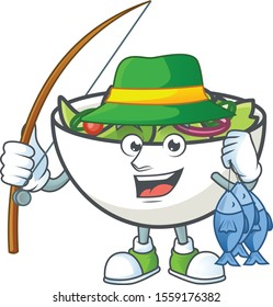 Delicious salad of the fishing cartoon character