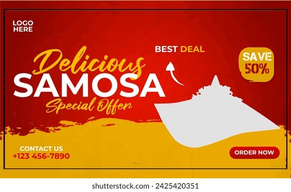 Delicious samosa and food menu web banner