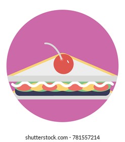 A delicious sandwich with cherry flat design icon
