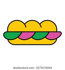 Delicious Sandwich With Colorful Filling Flat Icon Isolated On White Background