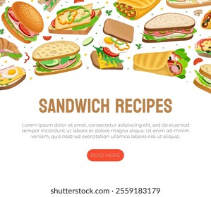 Delicious Sandwich with Different Ingredient Banner Design Vector Template