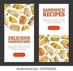 Delicious Sandwich with Different Ingredient Banner Design Vector Template